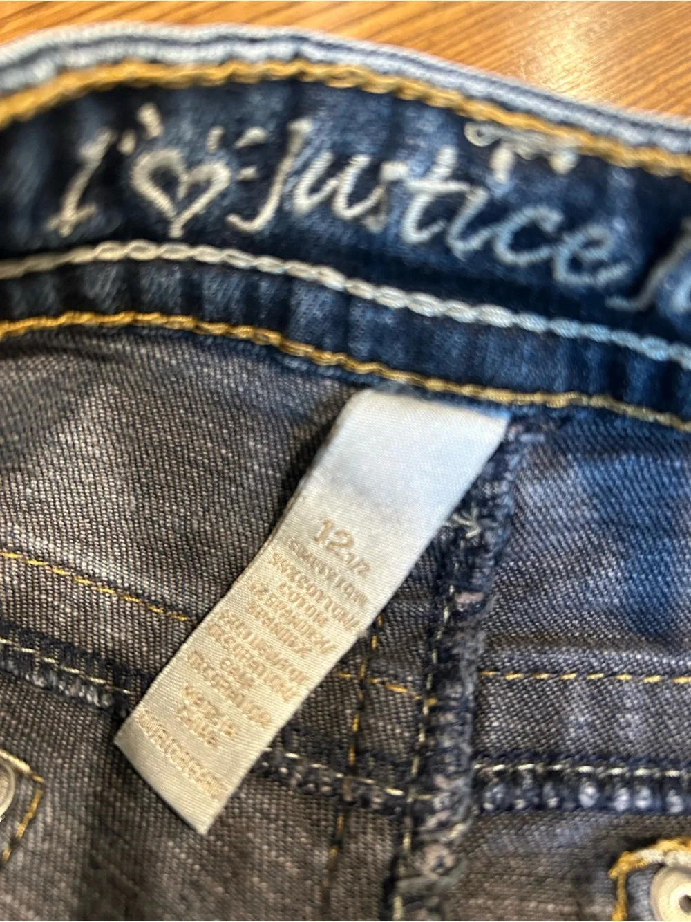 Justice Dark Blue Denim Shorts with Contrasting Yellow Stitching